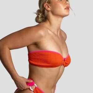 New! Cleonie sea kini color block crinkle fabric bandeau top red 4973